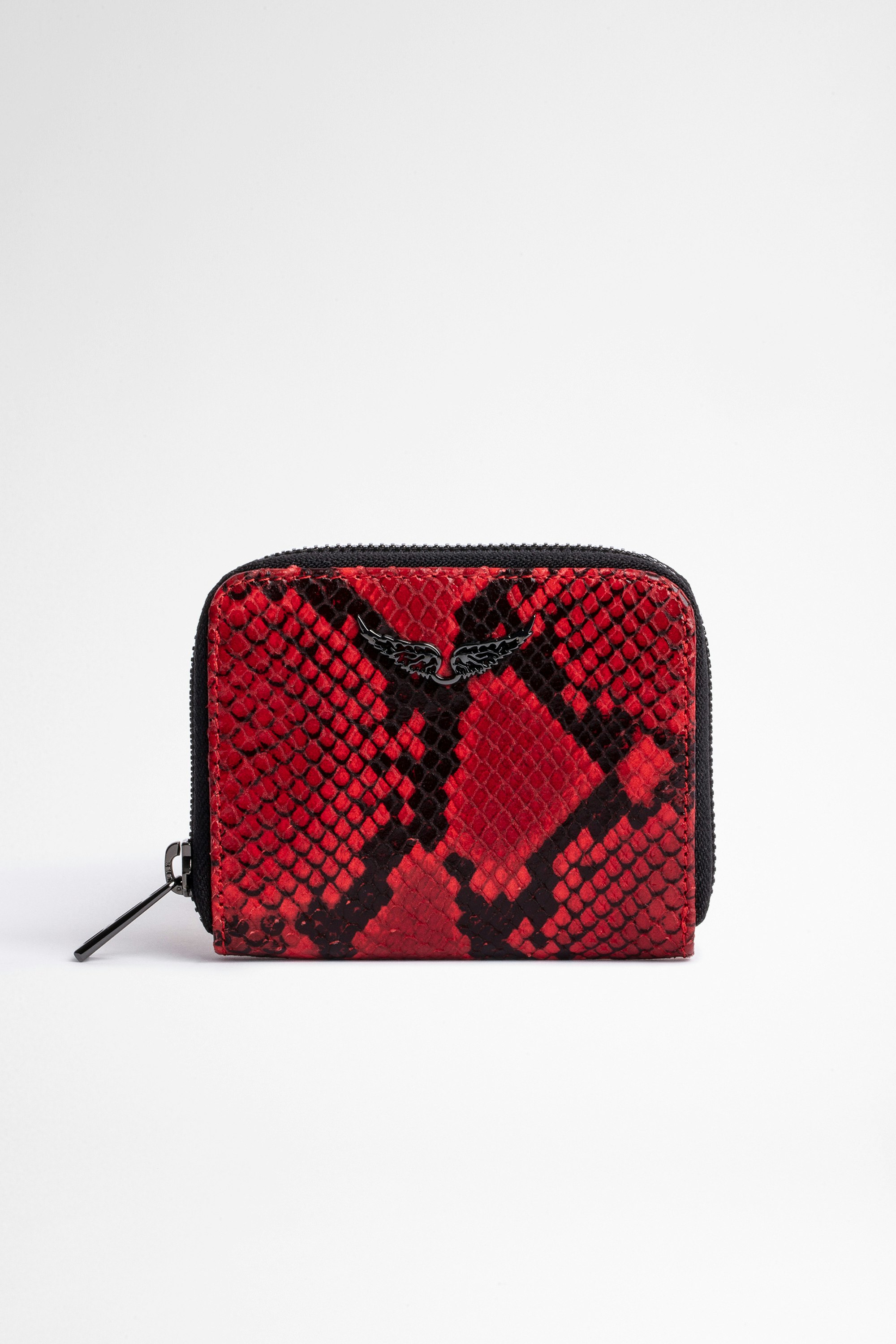 Mini-Portemonnaie ZV Damen-Brieftasche aus rotem Leder in Python-Optik