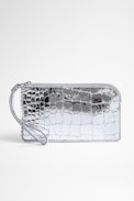 Geprägte Smartphonetasche Phone Wallet - Smartphonetasche aus Leder mit Krokodilprägung in Silber
