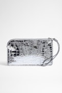 Geprägte Smartphonetasche Phone Wallet - Smartphonetasche aus Leder mit Krokodilprägung in Silber