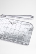 Geprägte Smartphonetasche Phone Wallet - Smartphonetasche aus Leder mit Krokodilprägung in Silber