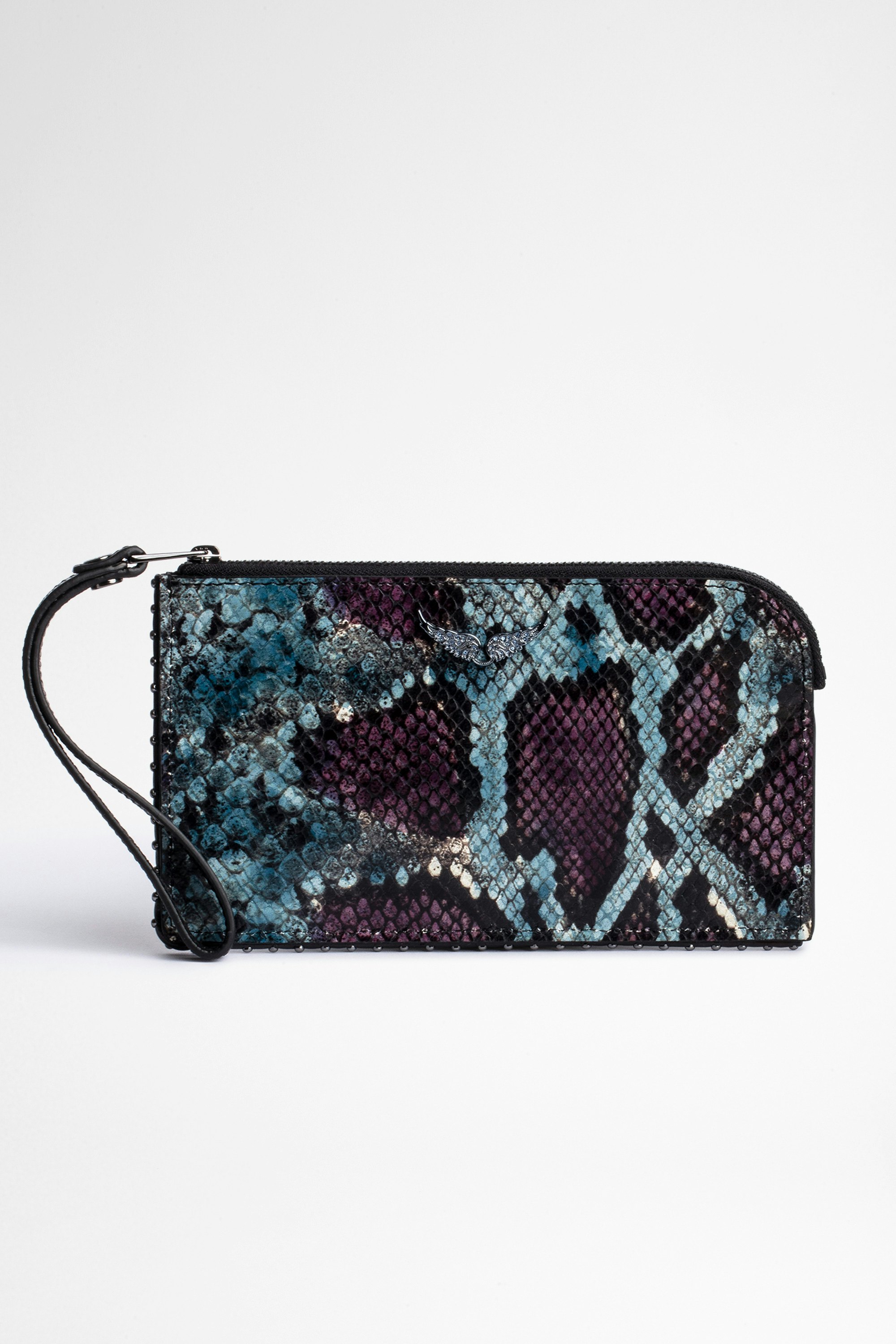 Phone Wallet Pouch Women's purple snakeskin-effect leather pouch
