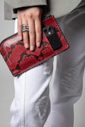Phone Wallet Pouch - Women's snakeskin-effect red leather pouch