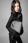 ZV Initiale La Maxi Pouch - Large clutch in leather and ZV street jacquard canvas