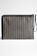 ZV Initiale La Maxi Pouch - Large clutch in leather and ZV street jacquard canvas