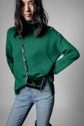 ZV Initiale Le Tiny Unchained Wallet-Style Clutch - Women's small metallic green leather wallet with chain shoulder strap