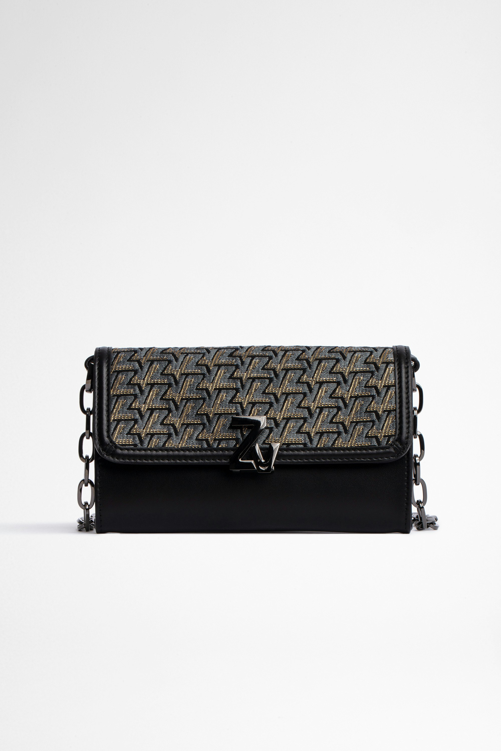 ZV Initiale Le Long Unchained Wallet-Style Clutch Women's ZV Initiale black leather wallet with chain and street jacquard
