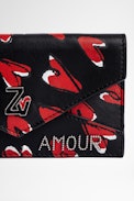 Tarjetero ZV Crush Card - Pequeño tarjetero de piel negra con efecto granulado y estampado de corazones para mujer