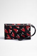Tarjetero ZV Crush Card - Pequeño tarjetero de piel negra con efecto granulado y estampado de corazones para mujer