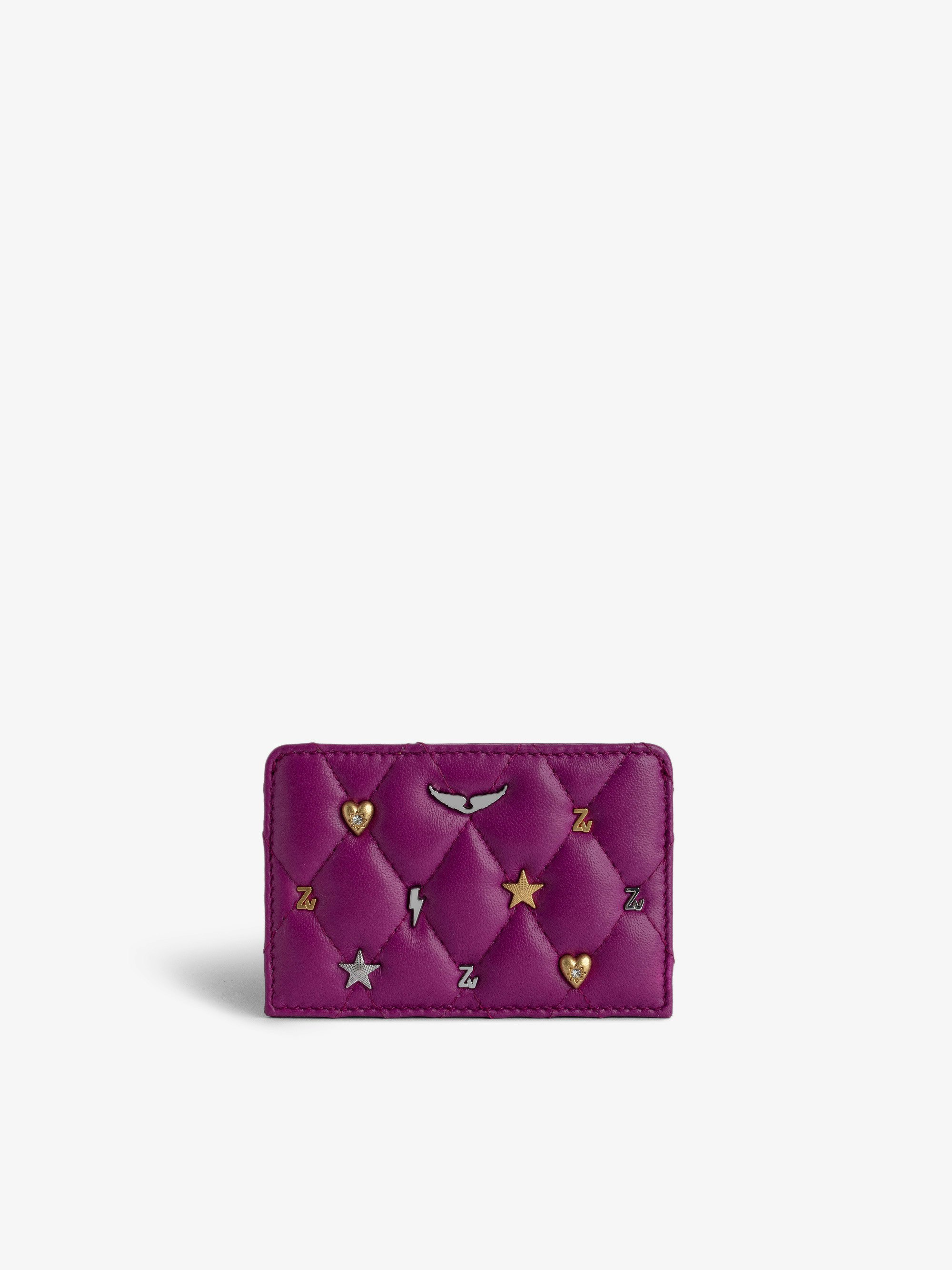 Porte-Cartes ZV Pass - Porte-cartes en cuir lisse et matelassé fuchsia à charm ailes et lucky charms.
