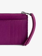 ZV Card Card Holder - Fuchsia smooth and quilted leather card holder with wings charm and lucky charms.