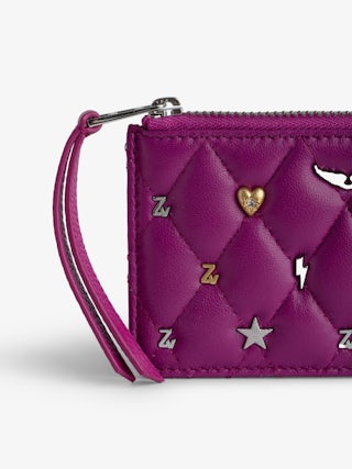Porte-Cartes ZV Card - Porte-cartes en cuir lisse et matelassé orné d'un charm ailes et lucky charms.