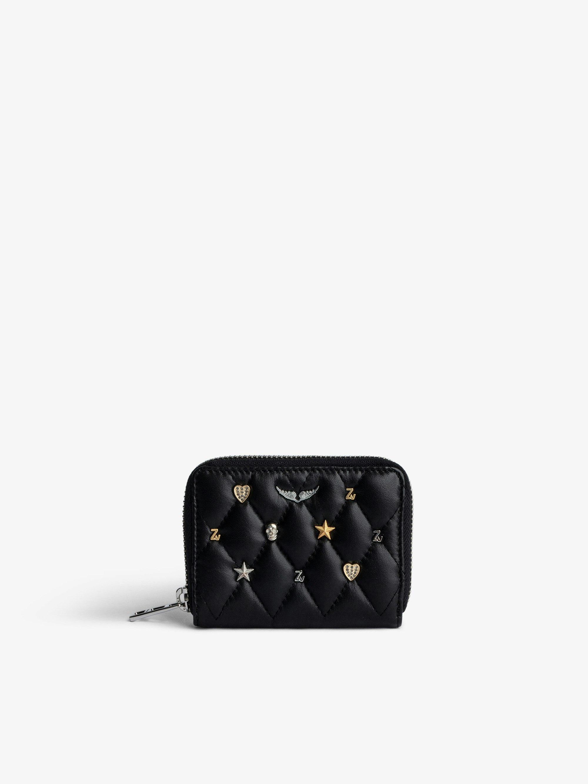 Mini ZV Coin Purse - Women’s black quilted leather coin purse with silver- and gold-tone charms.