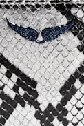 Mini ZV Coin Purse - Women’s silver metallic snake-embossed leather zipped coin purse with crystal-embellished wings charm
