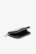 Mini ZV Coin Purse - Women’s silver metallic snake-embossed leather zipped coin purse with crystal-embellished wings charm