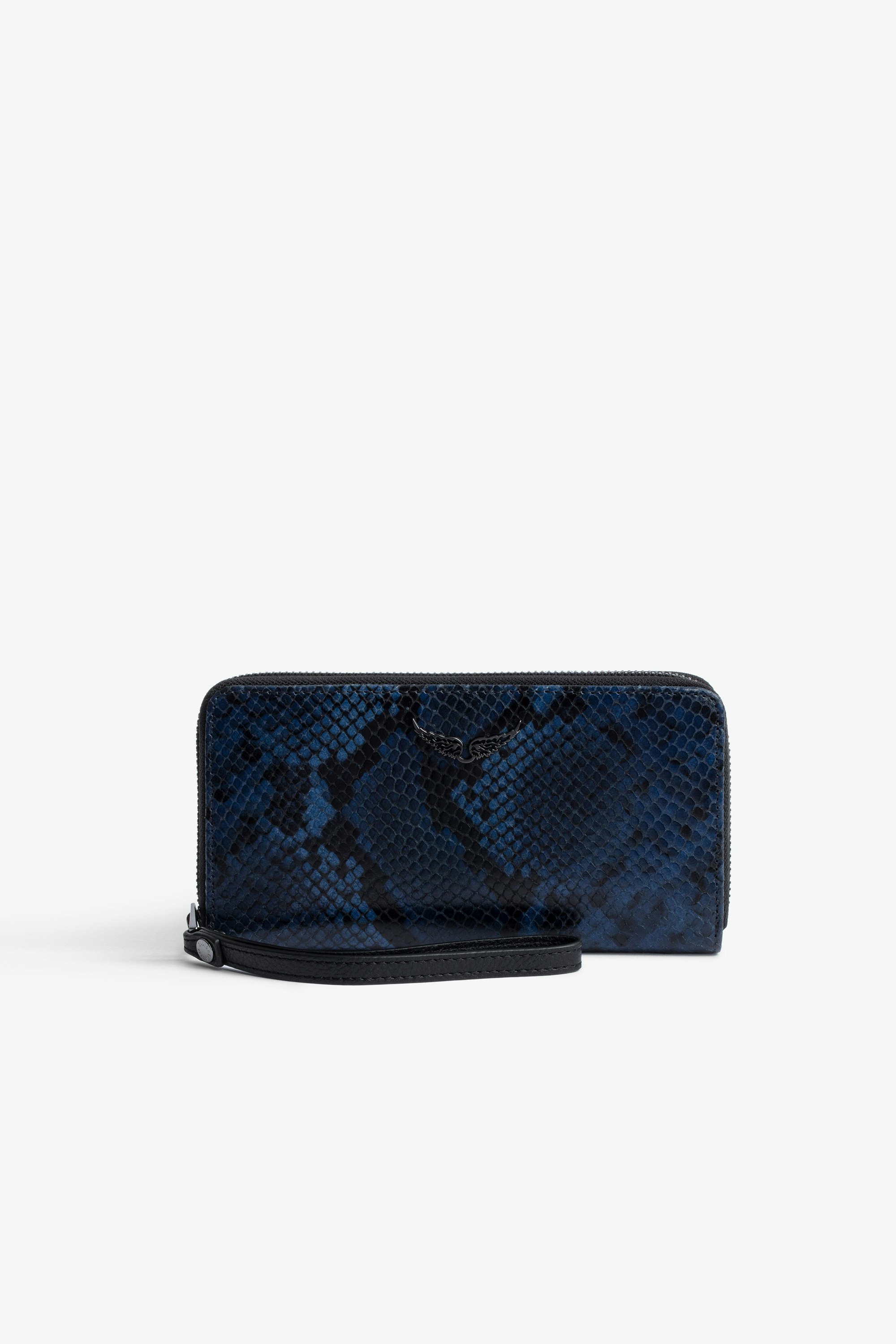 Portemonnaie Compagnon Damen-Brieftasche Compagnon aus blauem und schwarzem Leder in Python-Optik