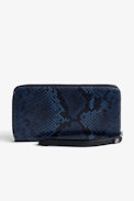 Portafoglio Compagnon Wild - Portafoglio in pelle blu e nera effetto pitone donna