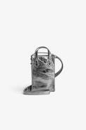 Sunny#2 Phone Pouch - Women’s vintage silver leather phone pouch with shoulder strap