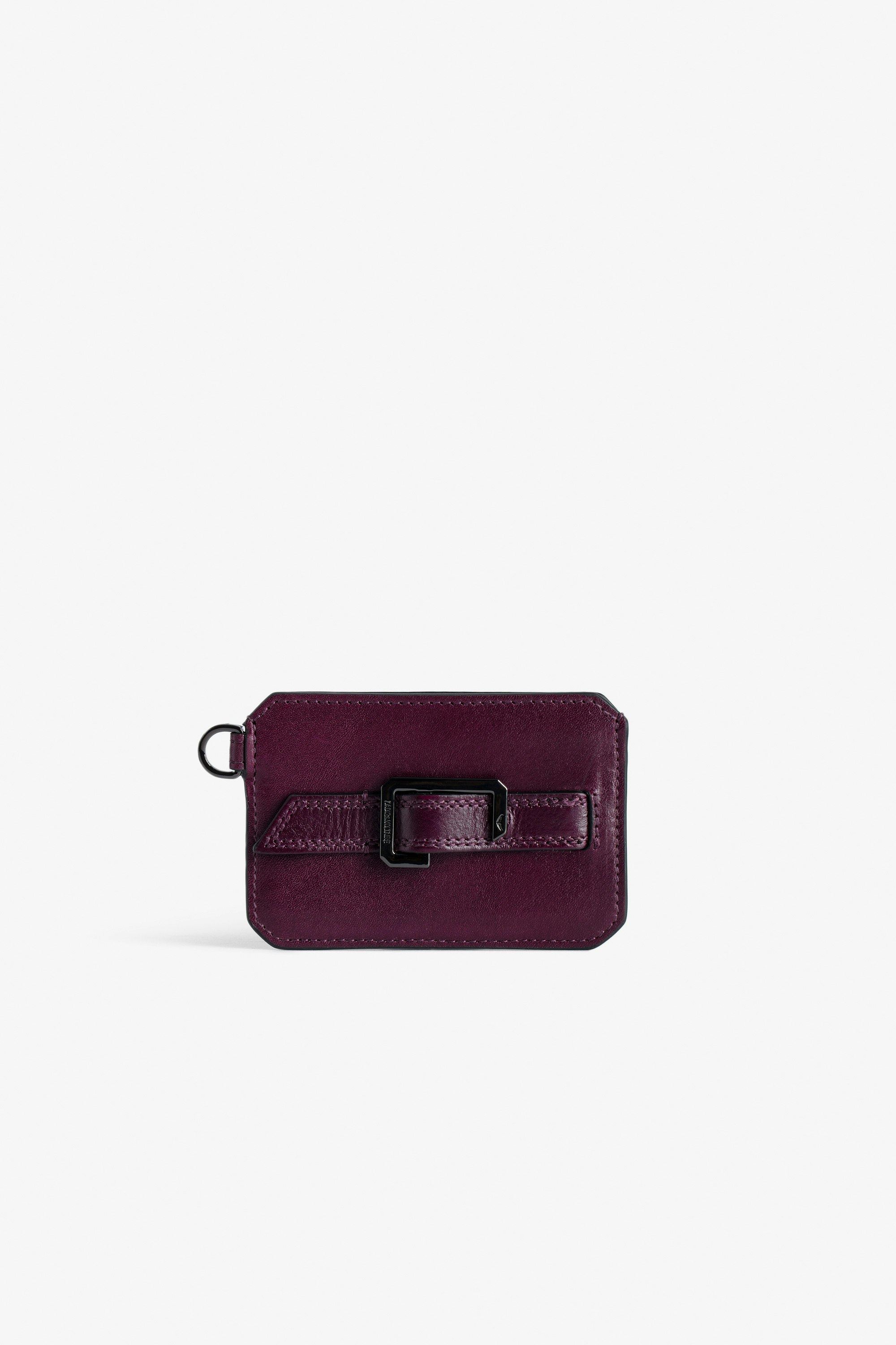 Le Cecilia Pass Card Holder Women’s burgundy leather card holder with C buckle.