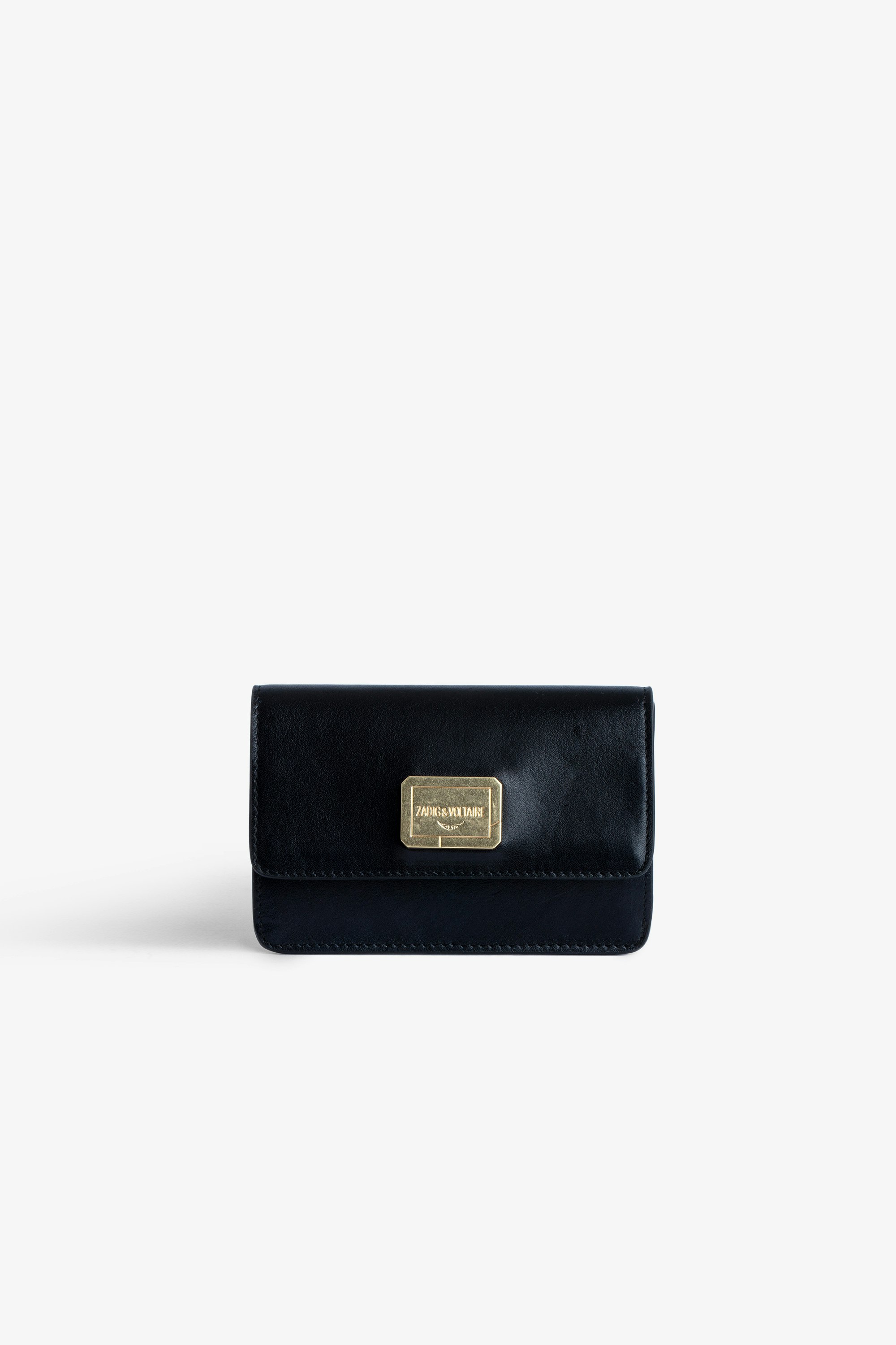 Le Cecilia 財布 Women's navy blue leather wallet with flap 