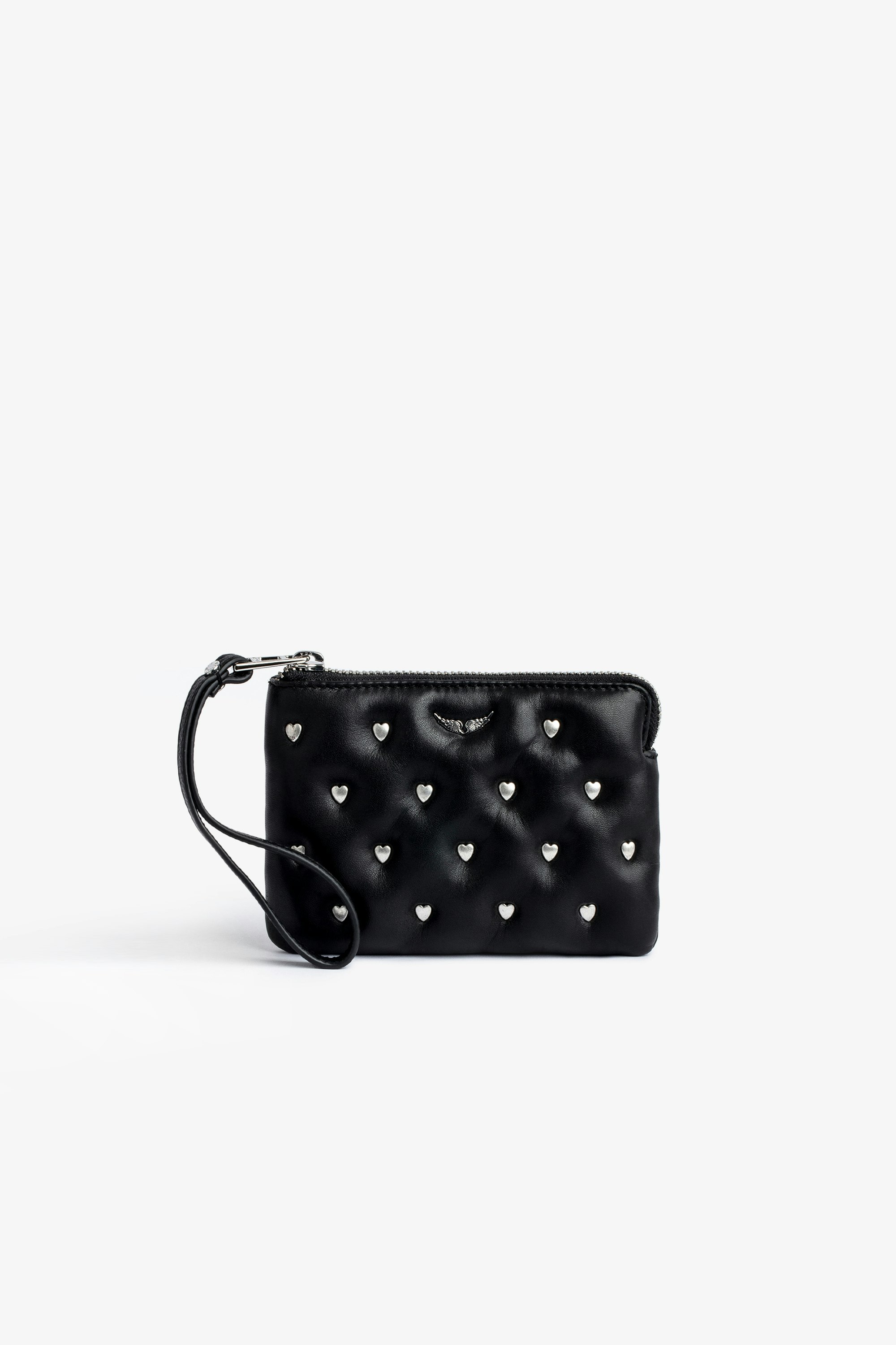 Mini Uma クラッチバッグ Women’s small clutch in black smooth leather with heart studs
