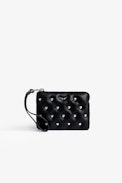 Mini Uma Clutch - Women’s small clutch in black smooth leather with heart studs