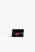 Enveloppe Clutch - Enveloppe clutch in blue leopard-print suede with coloured embroidery