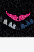 Enveloppe Clutch - Enveloppe clutch in blue leopard-print suede with coloured embroidery