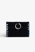 Enveloppe Clutch - Enveloppe clutch in blue leopard-print suede with coloured embroidery
