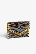 Enveloppe Clutch - Envelope clutch in taupe zebra-effect leather with contrasting embroidery