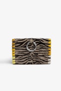 Enveloppe Clutch - Envelope clutch in taupe zebra-effect leather with contrasting embroidery