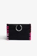 Secret Lucky Charm Key Ring - Black grained leather clutch