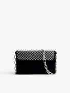 ZV Initiale Le Long Wallet - Women’s black leather wallet-style clutch with crystal embellishment, shoulder strap, and snake ZV clasp