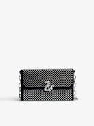 ZV Initiale Le Long Wallet - Women’s black leather wallet-style clutch with crystal embellishment, shoulder strap, and snake ZV clasp