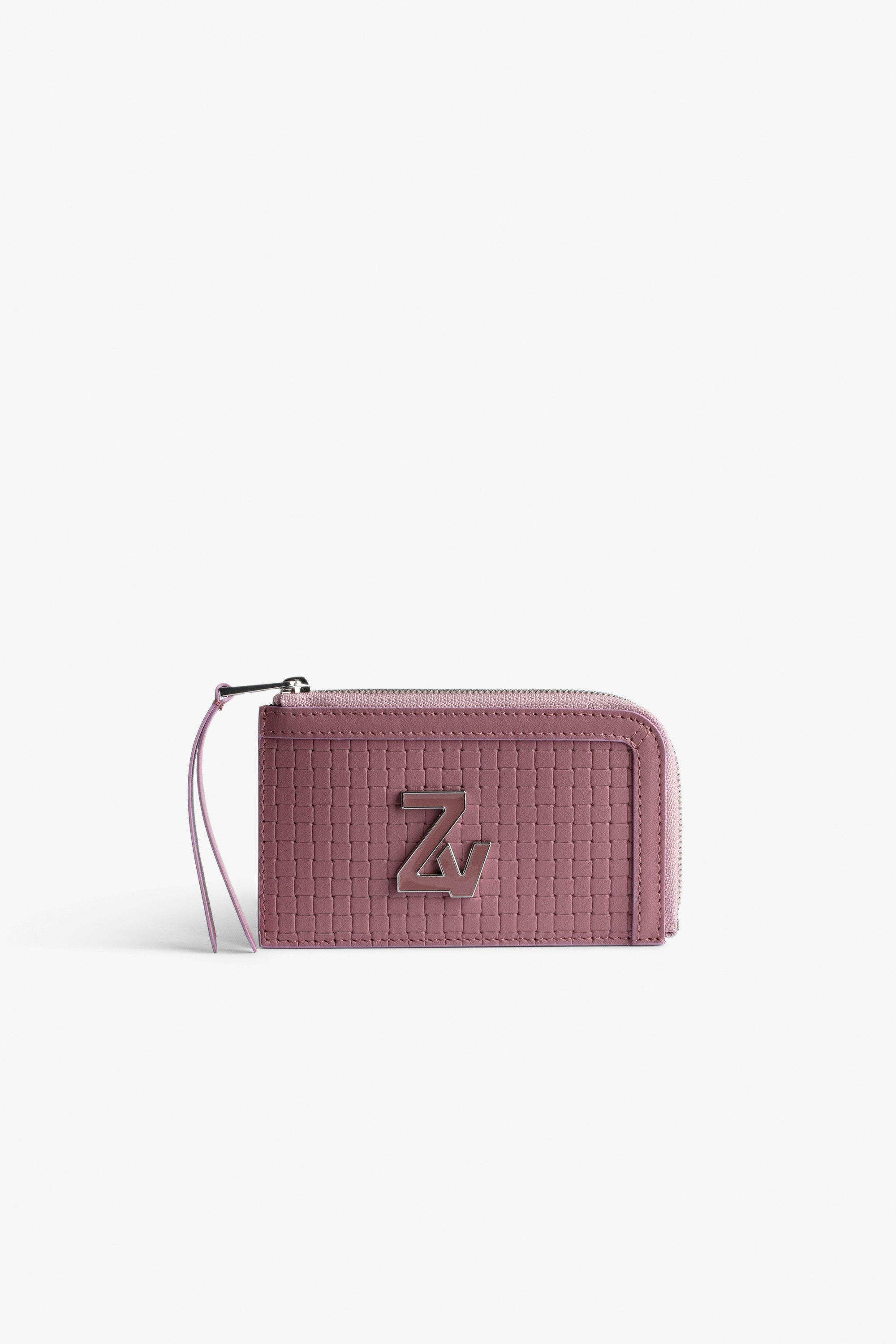 ZV Initiale Le Medium Card Case Women's card case in pink latticework leather with ZV clasp