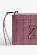 Kartenetui ZV Initiale Le Medium - Damen-Kartenetui aus geflochtenem Leder in Rosa mit ZV-Schließe