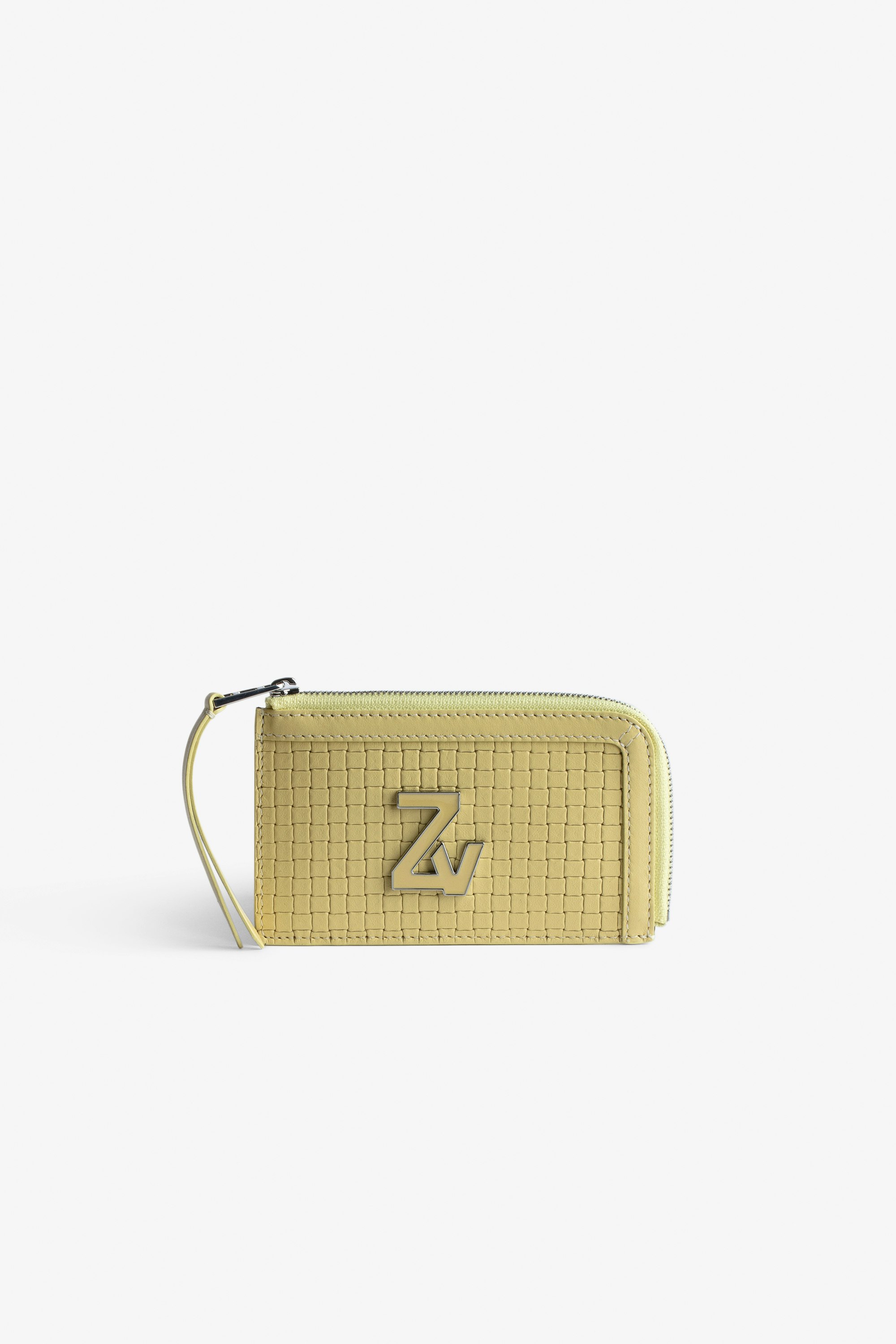 ZV Initiale Le Medium Card Case Women's card case in yellow latticework leather with ZV clasp