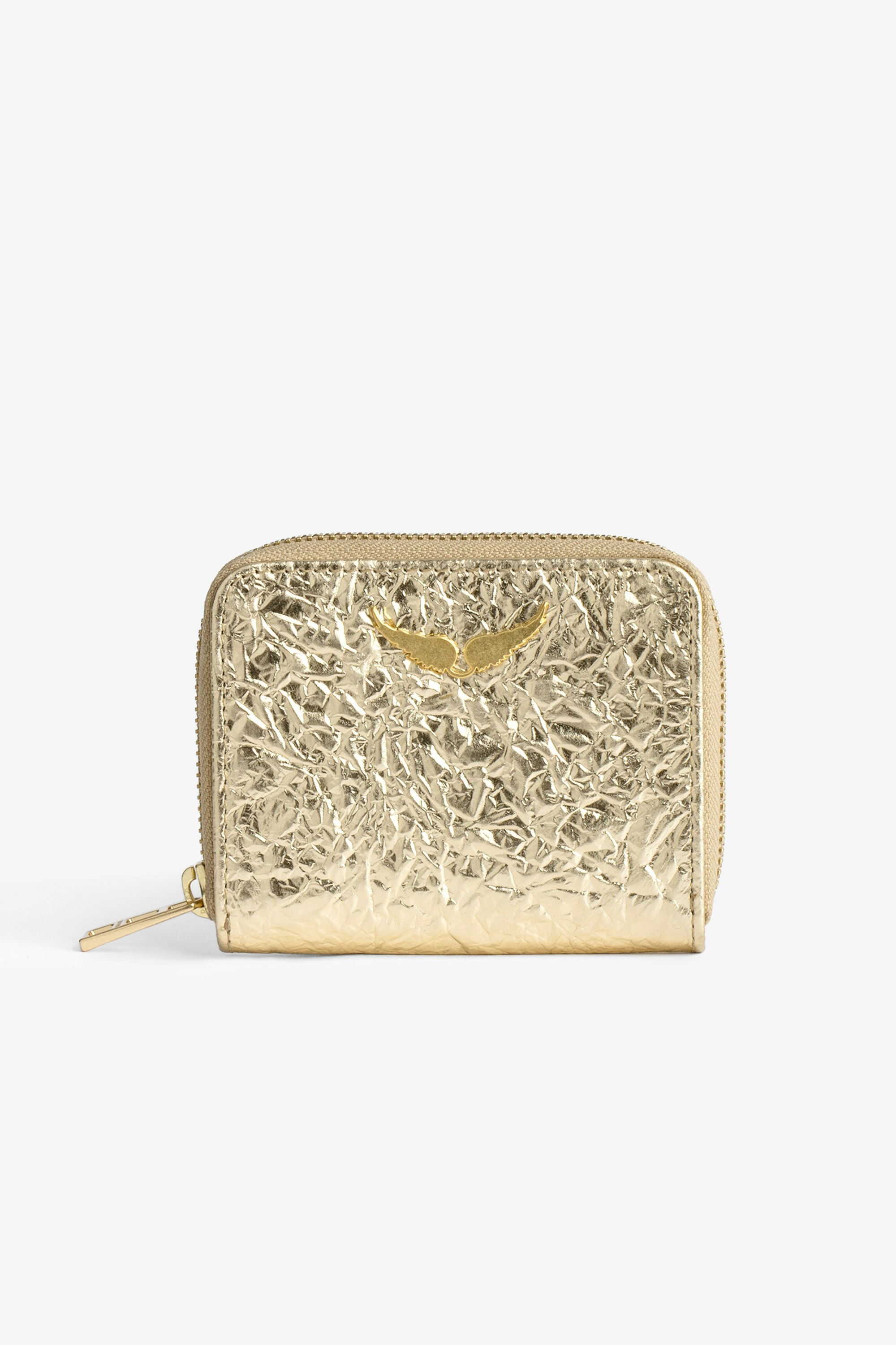 ZV Mini Purse 財布 Women’s metallic gold crinkled leather zipped purse