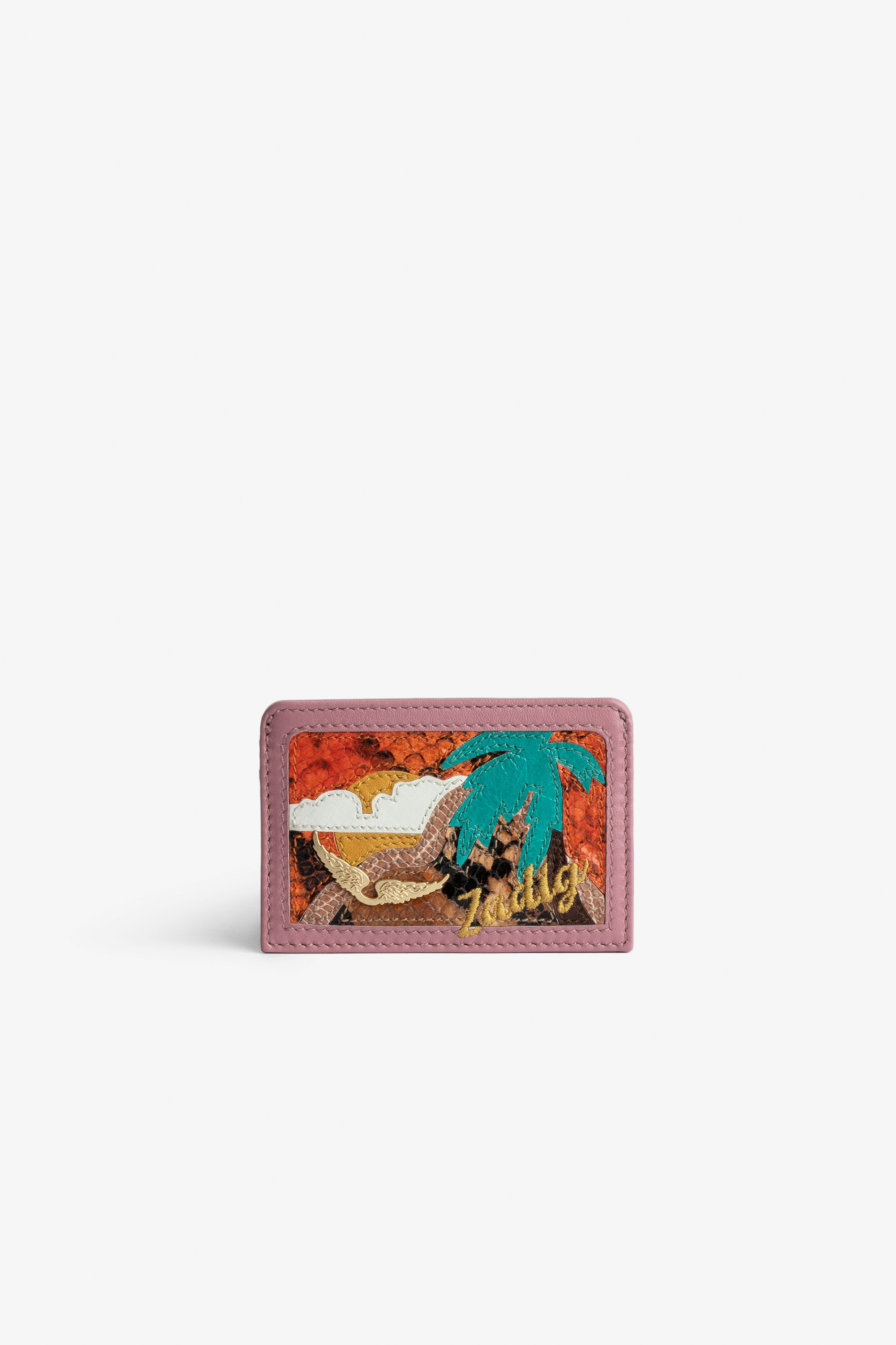Porte-Cartes ZV Pass Porte-cartes en cuir rose motif island Femme