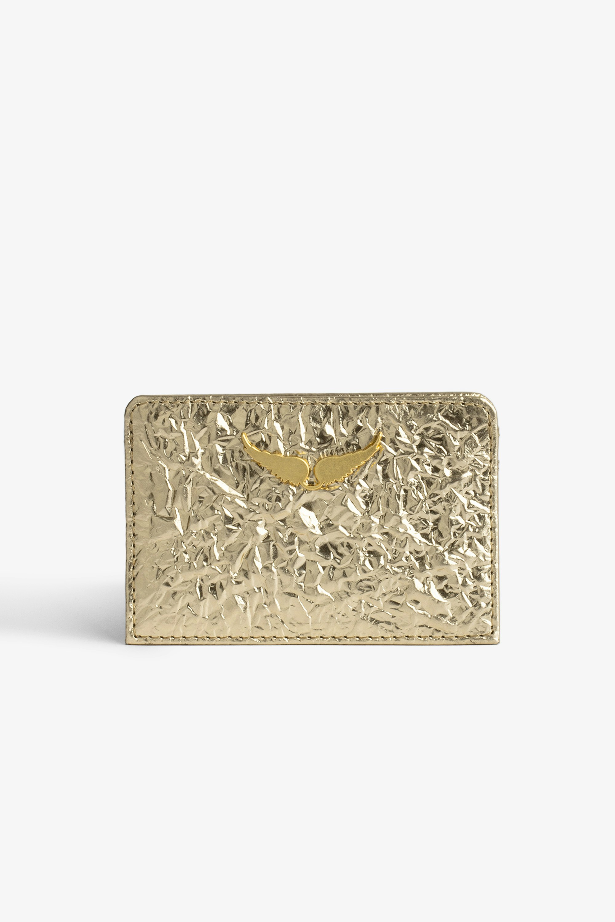 ZV Pass 財布 Women’s metallic gold crinkled leather card holder