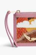 ZV Card Case - Women's card case in pink leather with island motif