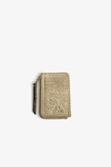 Portacarte ZV Card - Portacarte con zip e slot in pelle froissé metallizzata dorata - Donna
