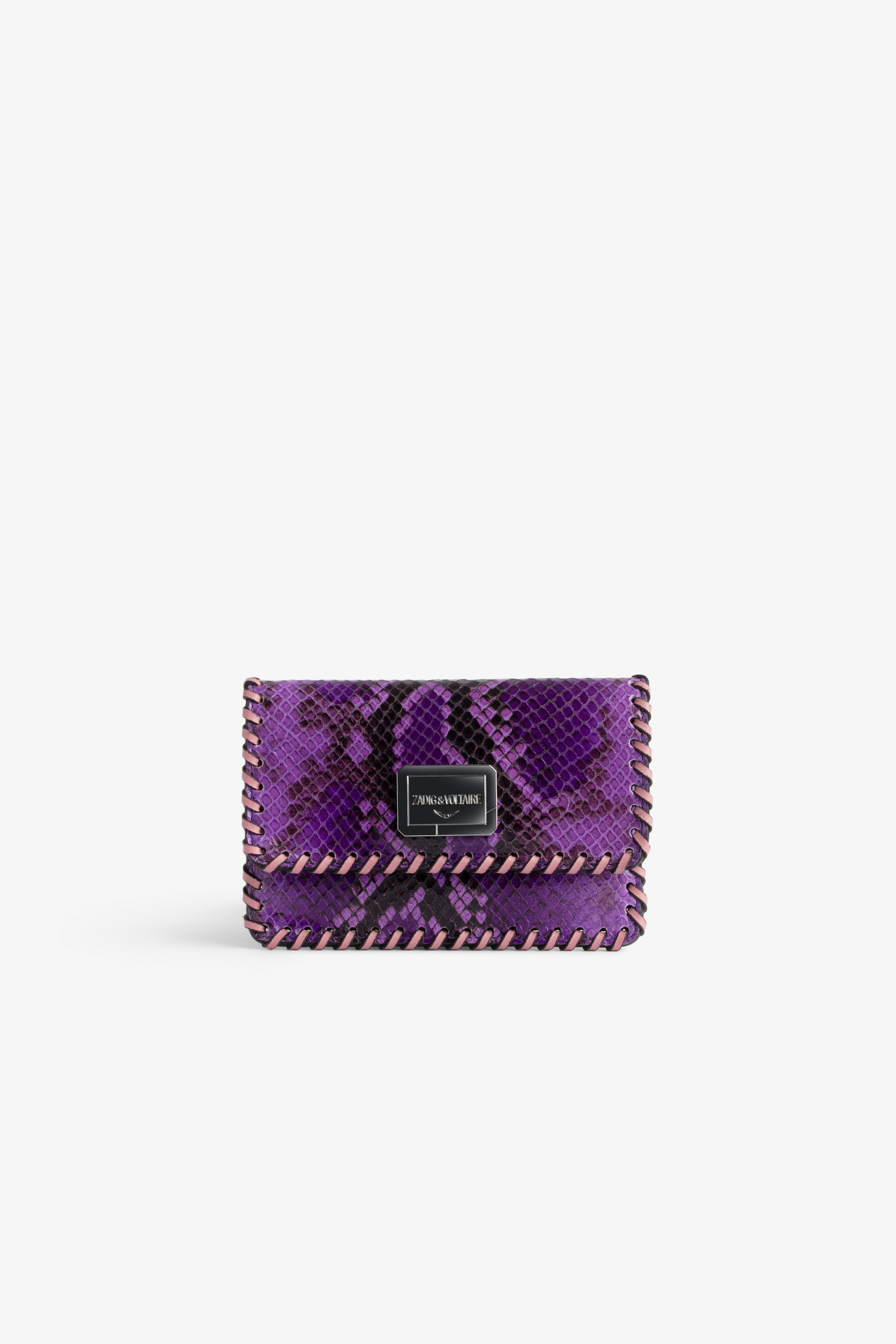 Le Cecilia Wallet Women’s wallet in purple python-effect leather, with a ZV metal clasp and braided edges