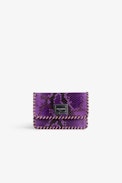 Portafoglio Le Cecilia - Portafoglio in pelle viola effetto pitone con fermaglio ZV in metallo e bordi intrecciati - Donna