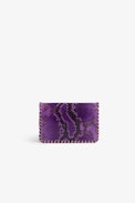 Portafoglio Le Cecilia - Portafoglio in pelle viola effetto pitone con fermaglio ZV in metallo e bordi intrecciati - Donna