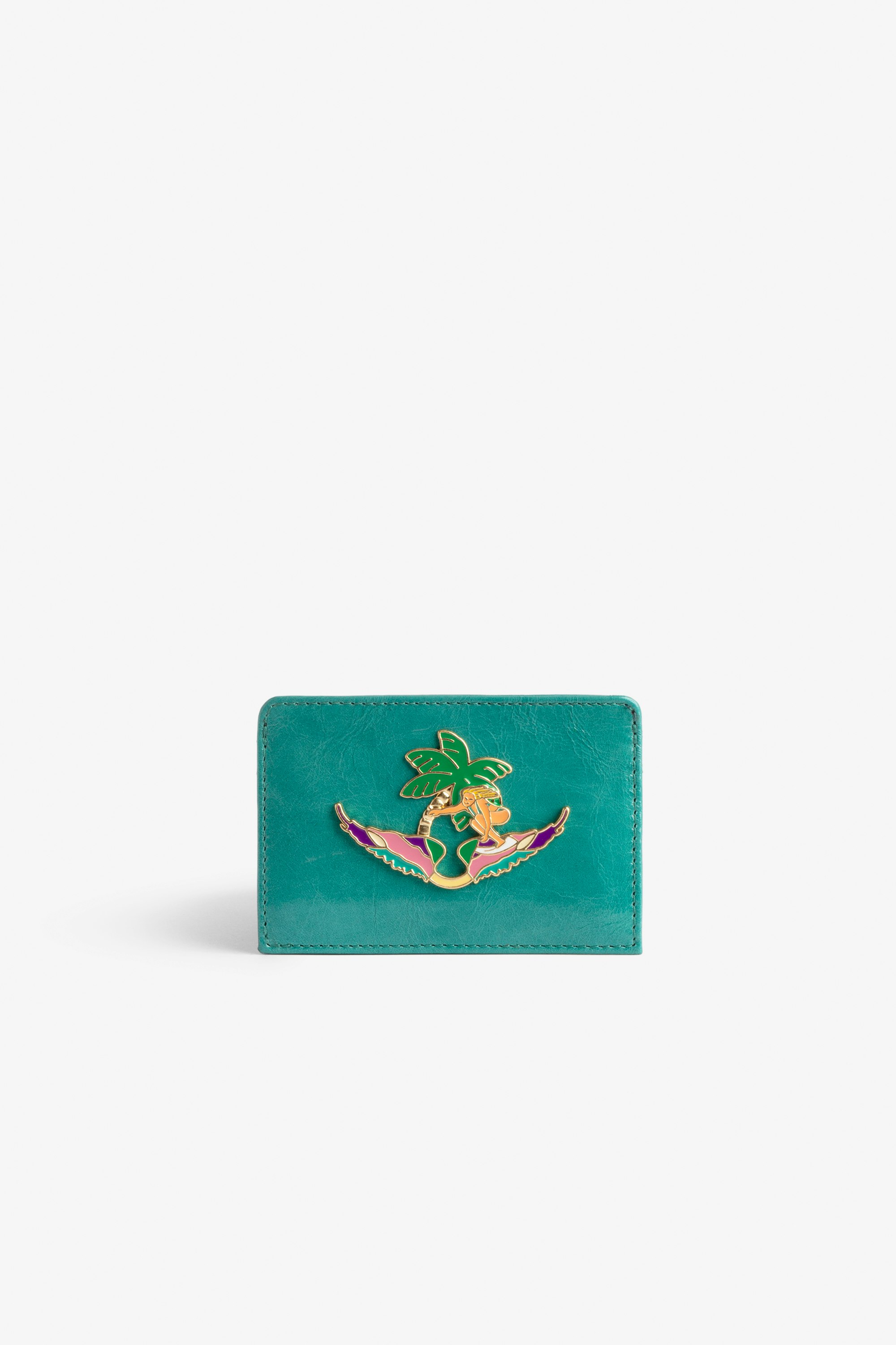 Porte-Cartes ZV Pass Porte-cartes en cuir bleu orné d'un charm surfer Femme
