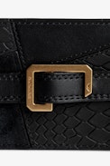 Le Cecilia Savage Pass Card Case - Women's card case in black leather patchwork with a C-shaped gold-tone buckle