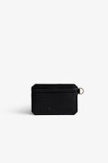 Le Cecilia Savage Pass Card Case - Women's card case in black leather patchwork with a C-shaped gold-tone buckle