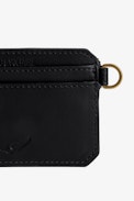 Le Cecilia Savage Pass Card Case - Women's card case in black leather patchwork with a C-shaped gold-tone buckle