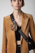 Secret Clutch - Women's mini clutch in brown python-effect leather with braided edges