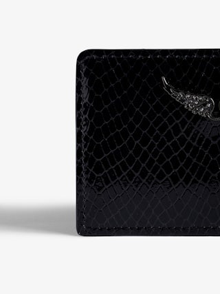 Porta Carte ZV Pass Glossy Wild Goffrato - Porta carte in pelle lucida effetto pitone con charm ali in strass.